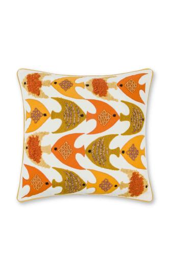 Coincasa διακοσμητικό μαξιλάρι με κεντημένα ψάρια 45 x 45 cm - 007363904 Μουσταρδί